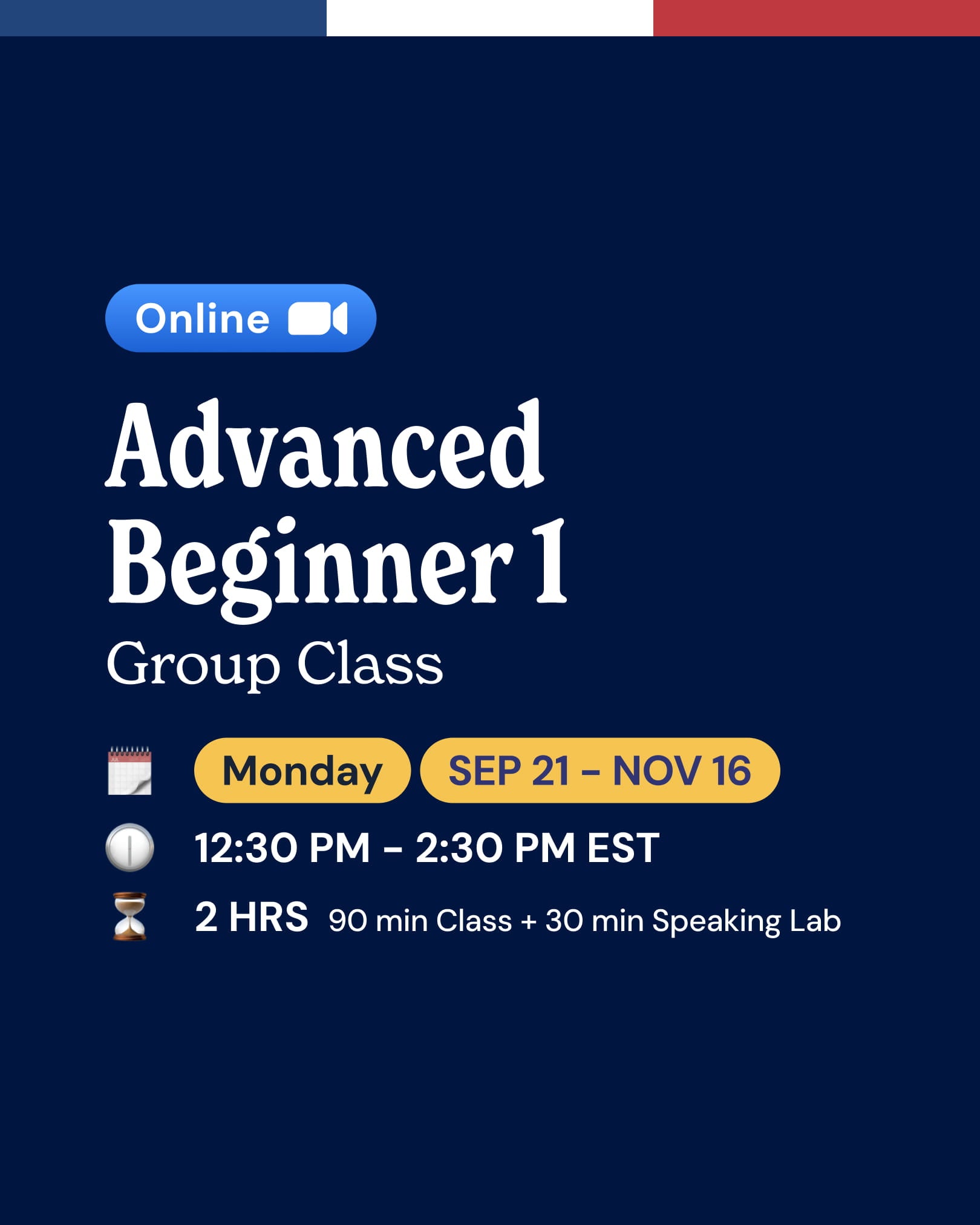 Advanced Beginner 1: Online French Group Classes
