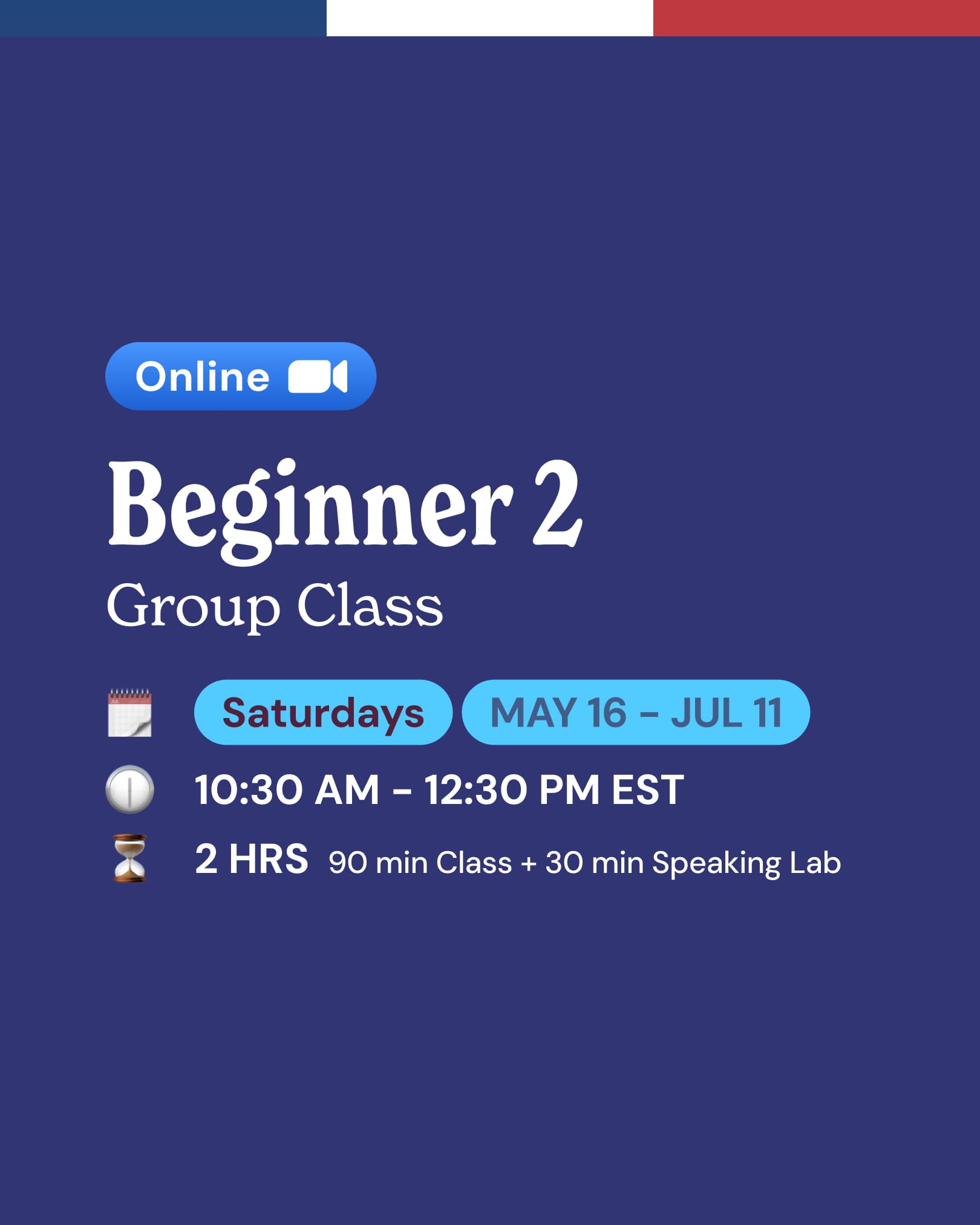 Beginner 2: Online French Group Classes