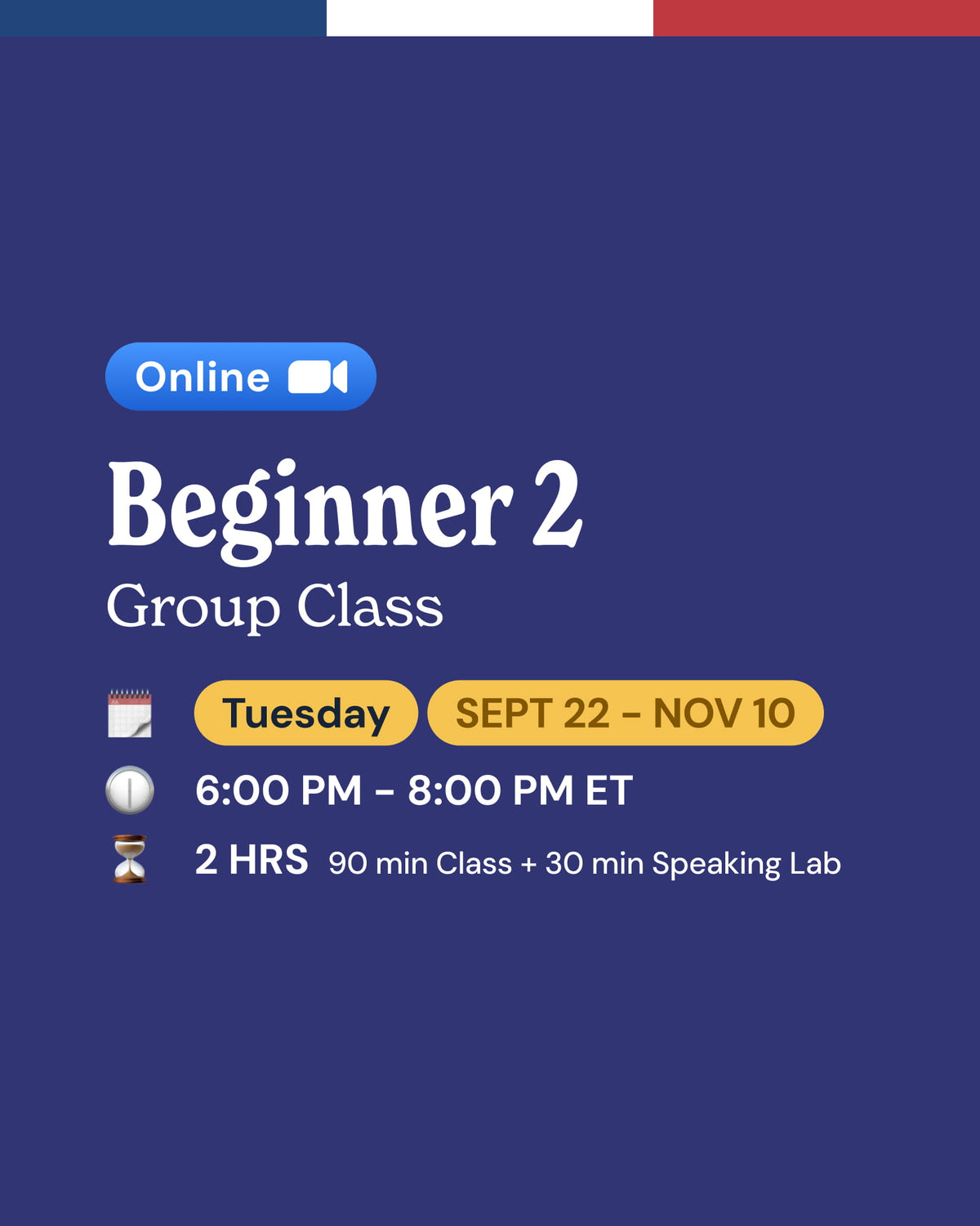 Beginner 2: Online French Group Classes